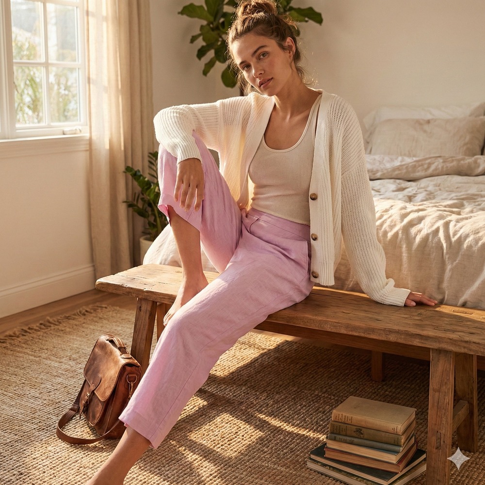 Abercrombie‎ & Fitch Wide Leg Pants Womens 33 Lavender Purple Linen Collection